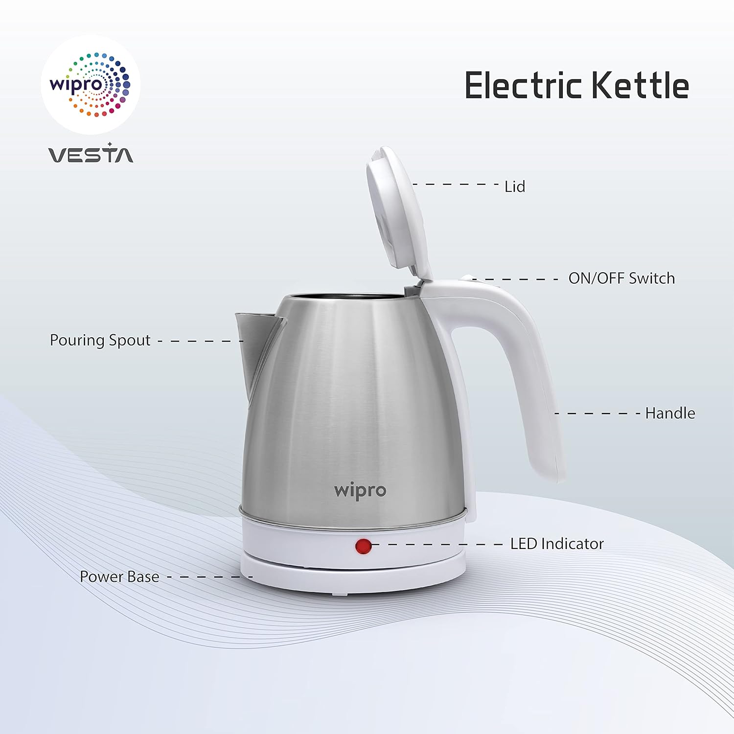 Wipro Vesta Electric Kettle Stainless Steel|1500W